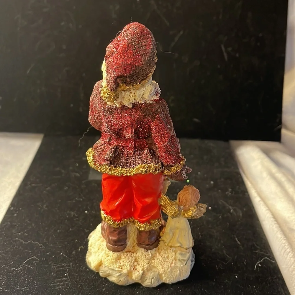 Vintage Santa and Child Figurine - Red Glitter Accents